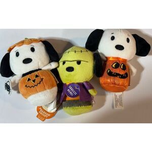 Hallmark Itty Bittys Trick or Treat Snoopy Halloween Pumpkin Plush Lot Of 3